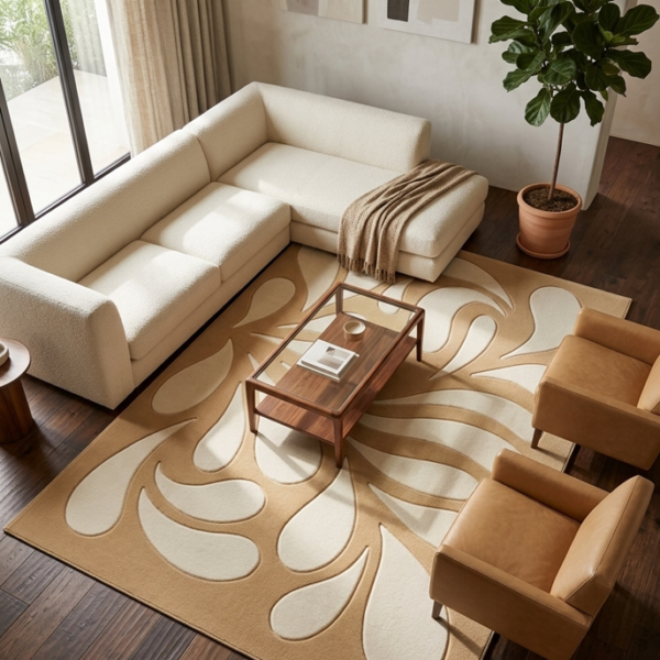 Abstract Beige & Ivory Organic Pattern Area Rug