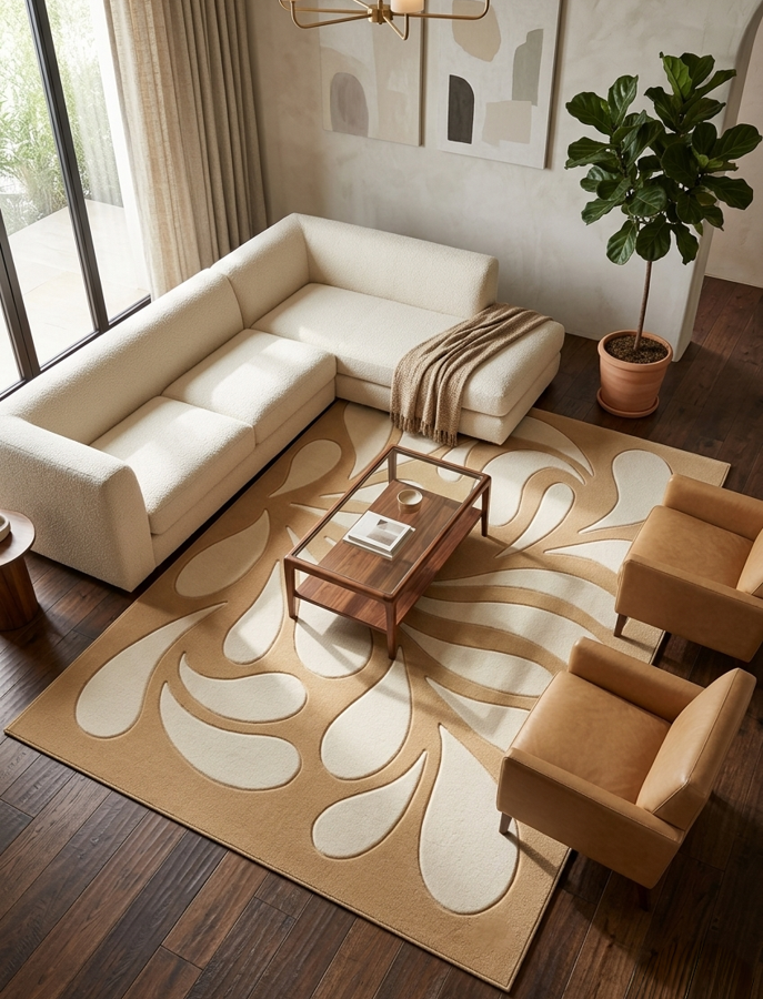Abstract Beige & Ivory Organic Pattern Area Rug