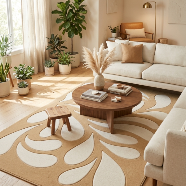 Abstract Beige & Ivory Organic Pattern Area Rug