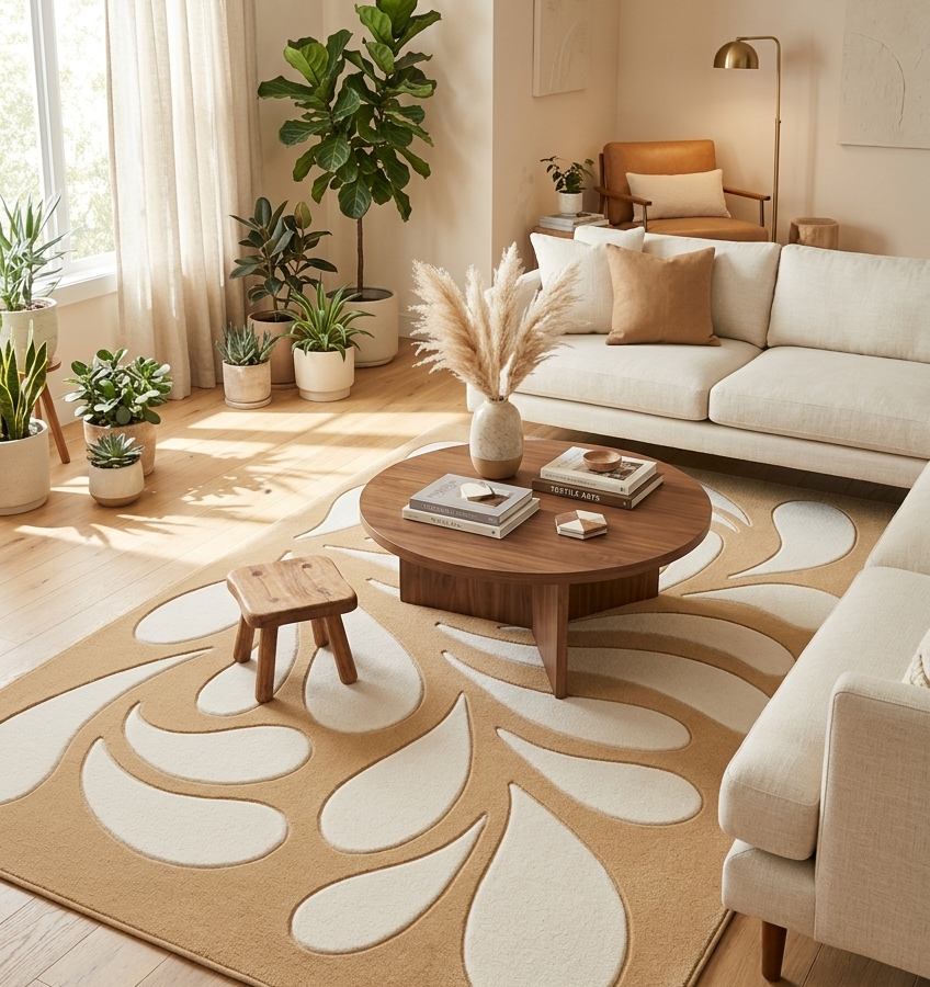 Abstract Beige & Ivory Organic Pattern Area Rug