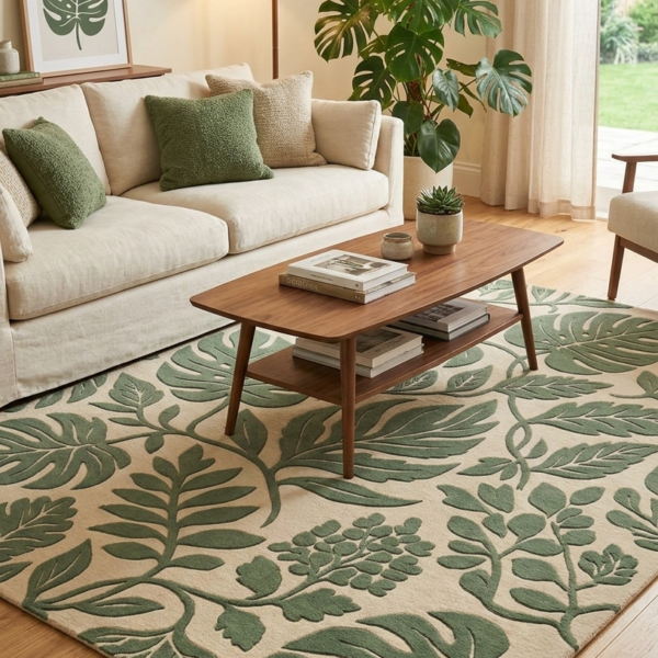 Botanical Green Leaf Area Rug