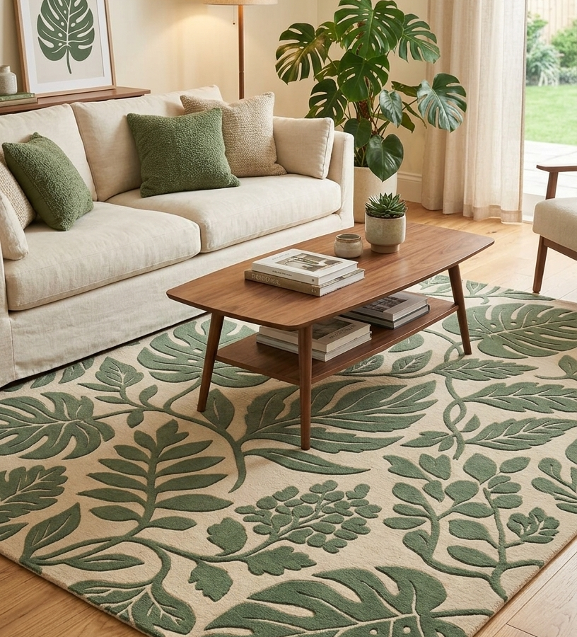 Botanical Green Leaf Area Rug