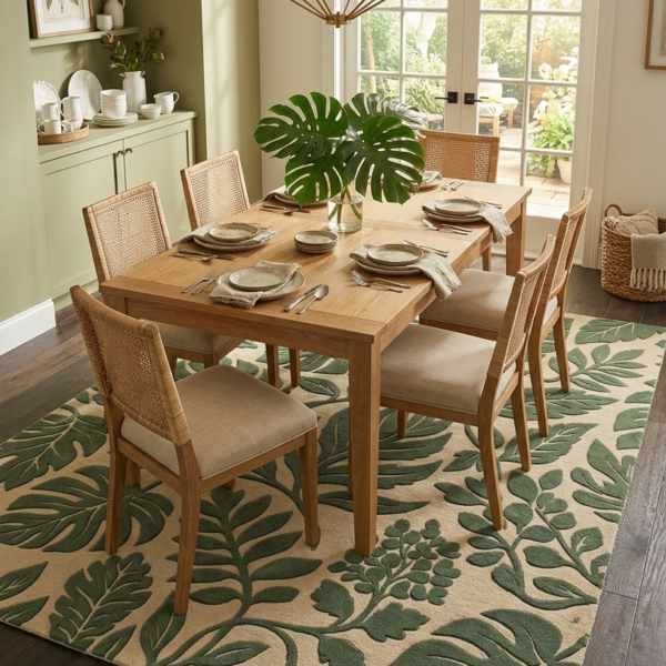 Botanical Green Leaf Area Rug