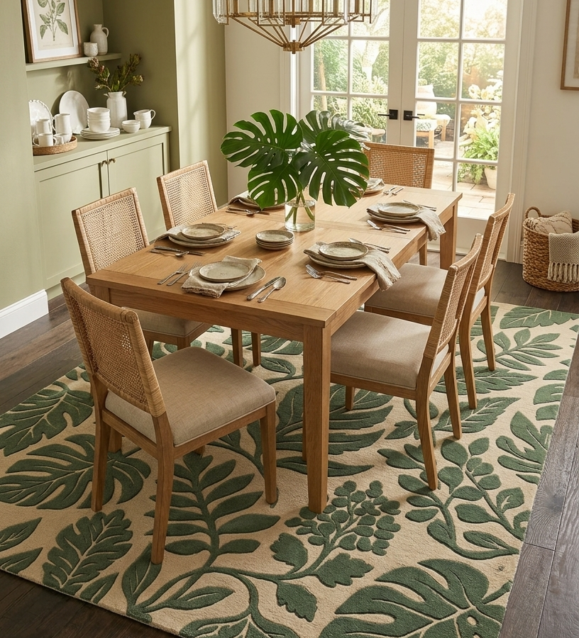 Botanical Green Leaf Area Rug