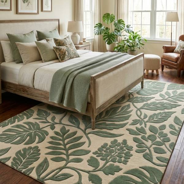 Botanical Green Leaf Area Rug