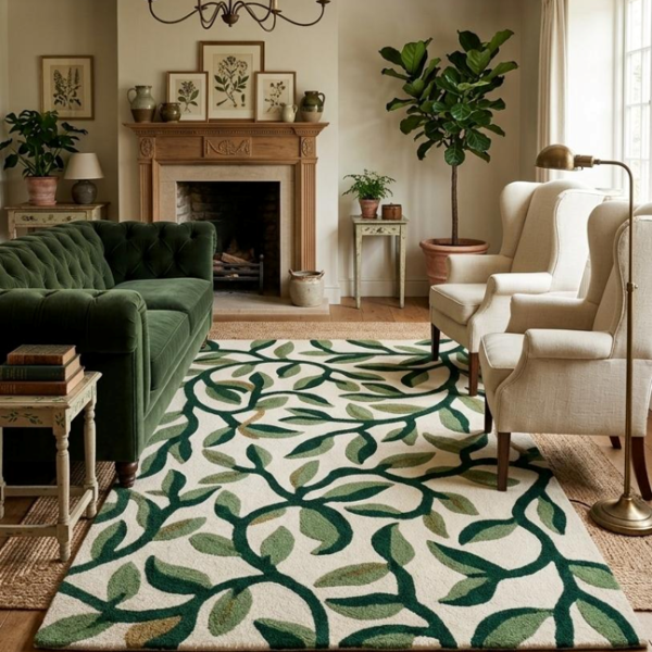 Botanical Vine Green Area Rug