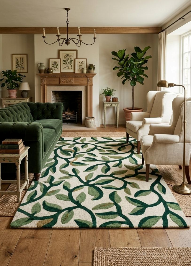 Botanical Vine Green Area Rug
