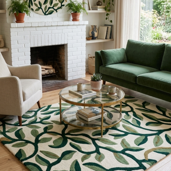Botanical Vine Green Area Rug