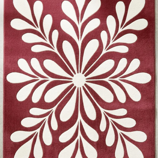 Burgundy Floral Leaf Pattern Area Rug