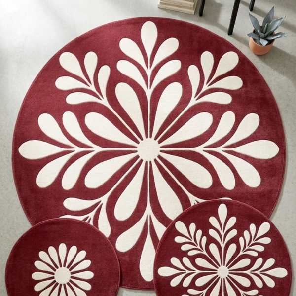 Burgundy Floral Leaf Pattern Area Rug