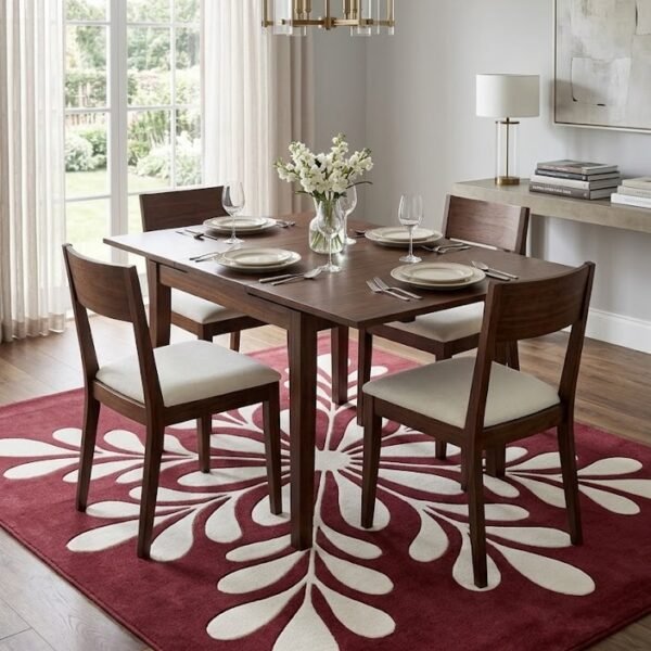 Burgundy Floral Leaf Pattern Area Rug