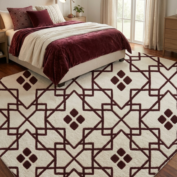 Burgundy Lattice Hand Tufted Wool Rug