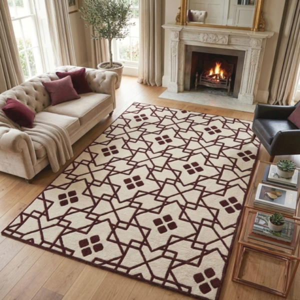 Burgundy Lattice Hand Tufted Wool Rug