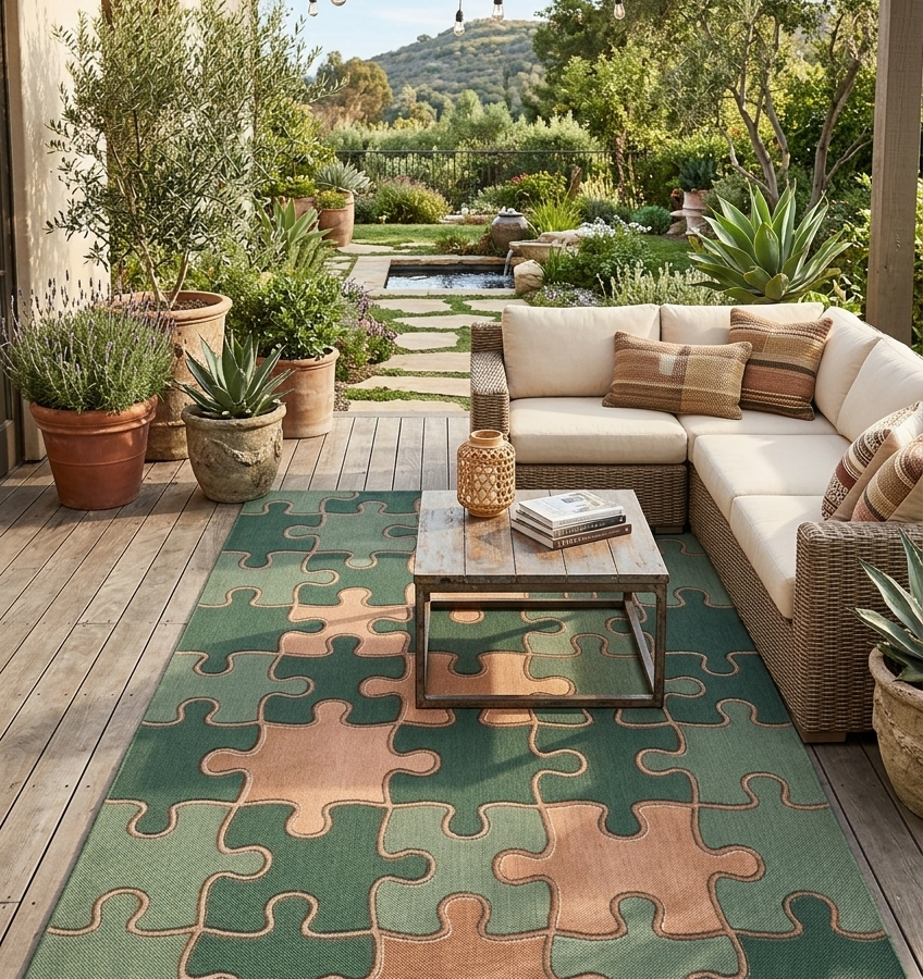 Emerald Puzzle Hand Tufted Wool Rug