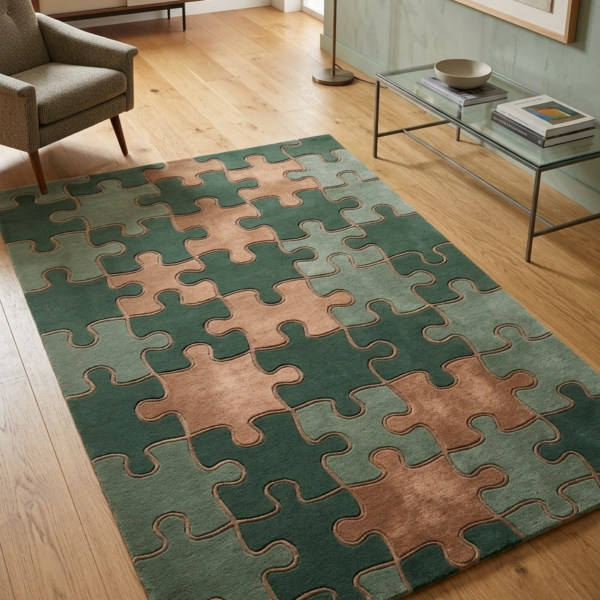 Emerald Puzzle Hand Tufted Wool Rug