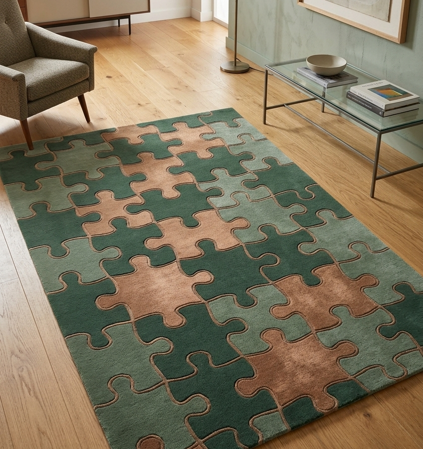 Emerald Puzzle Hand Tufted Wool Rug