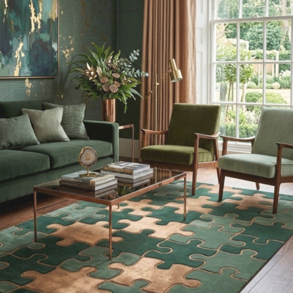 Emerald Puzzle Hand Tufted Wool Rug