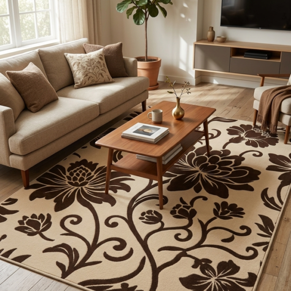 Floral Beige & Brown Area Rug