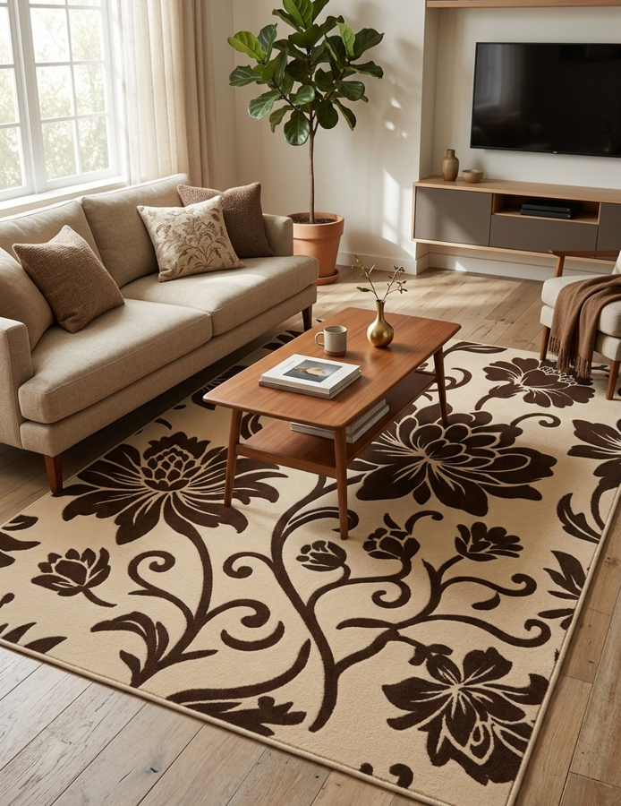 Floral Beige & Brown Area Rug