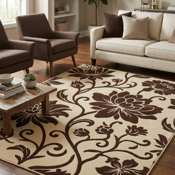 Floral Beige & Brown Area Rug