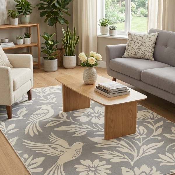 Floral & Bird Pattern Area Rug
