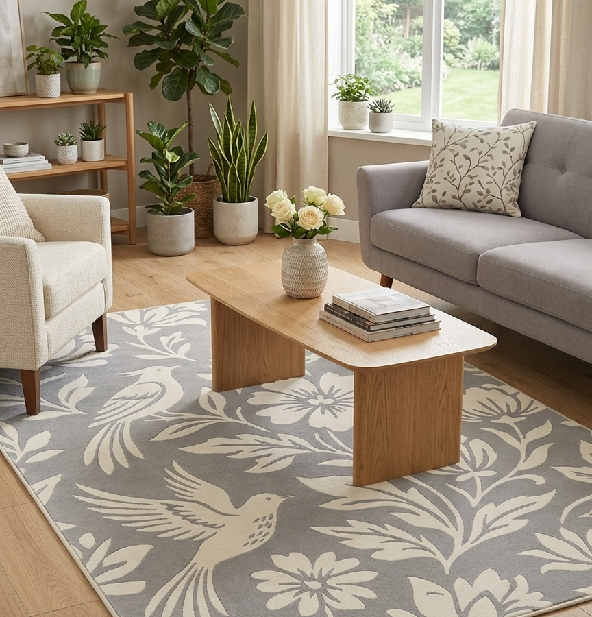 Floral & Bird Pattern Area Rug