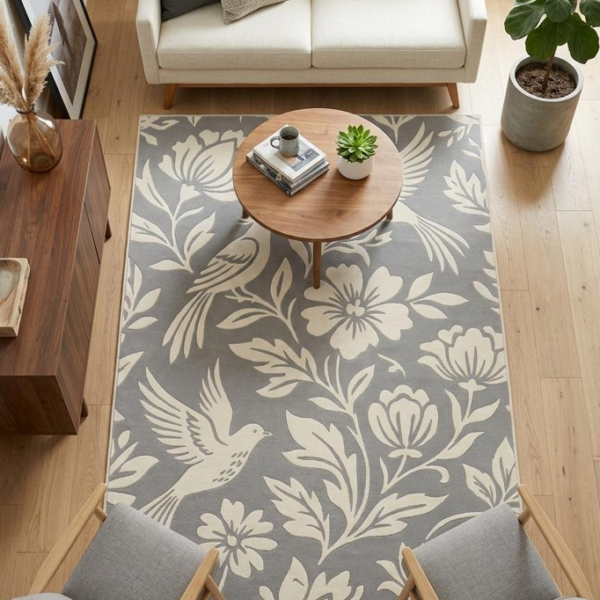 Floral & Bird Pattern Area Rug