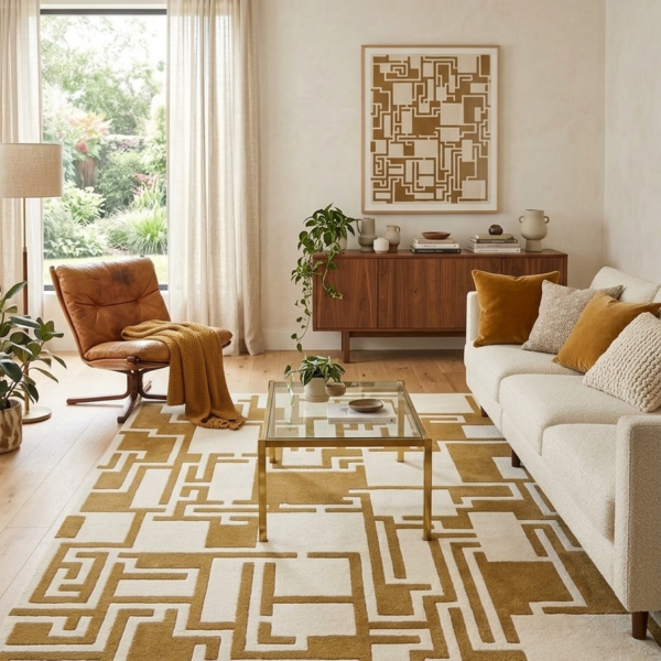 Geometric Abstract Beige & Ivory Area Rug