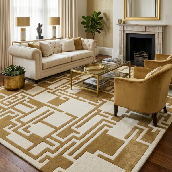 Geometric Abstract Beige & Ivory Area Rug