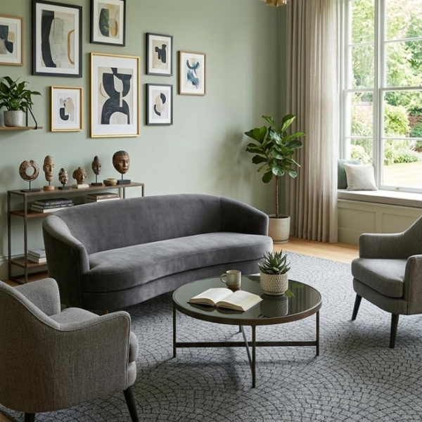 Graphite Arc Mosaic Hand Tufted Wool Rug