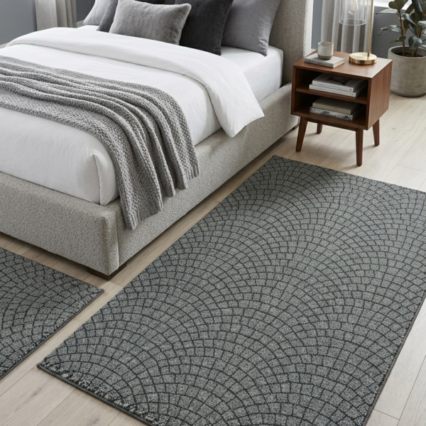 Graphite Arc Mosaic Hand Tufted Wool Rug