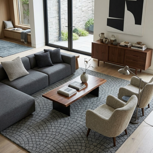 Graphite Arc Mosaic Hand Tufted Wool Rug