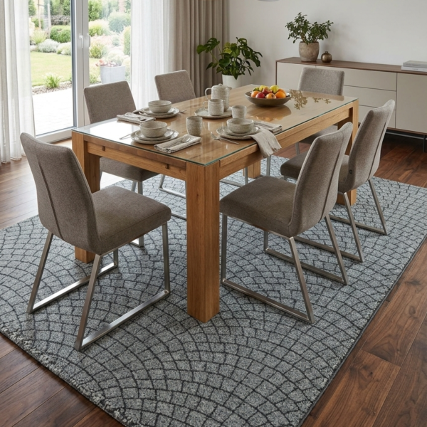 Graphite Arc Mosaic Hand Tufted Wool Rug