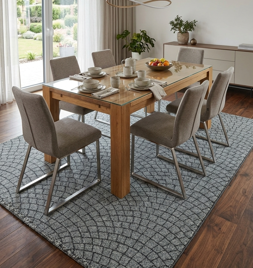 Graphite Arc Mosaic Hand Tufted Wool Rug