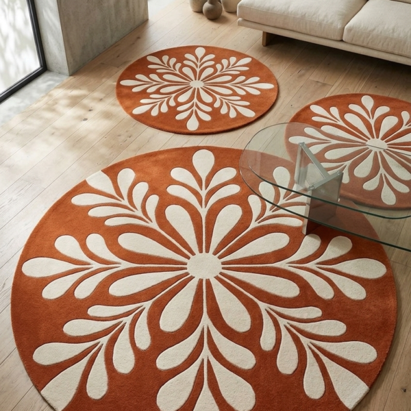 Handmade Rust & Ivory Floral Tufted Area Rug