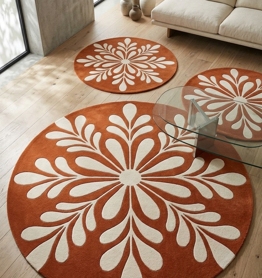 Handmade Rust & Ivory Floral Tufted Area Rug