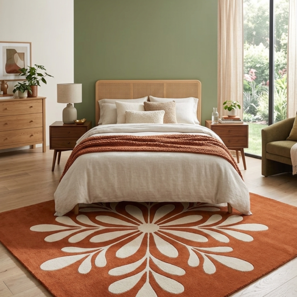 Handmade Rust & Ivory Floral Tufted Area Rug