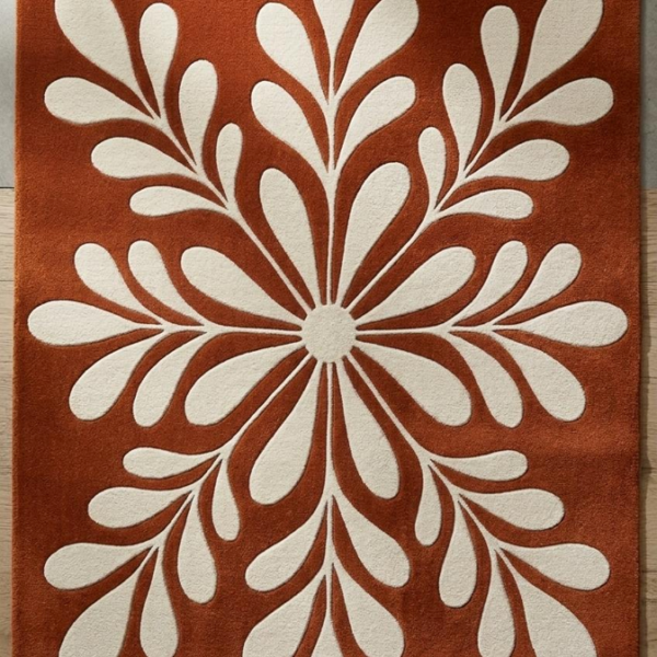 Handmade Rust & Ivory Floral Tufted Area Rug