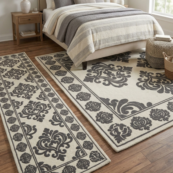 Heritage Noir Damask Hand Tufted Wool Rug