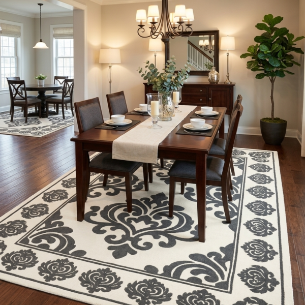Heritage Noir Damask Hand Tufted Wool Rug
