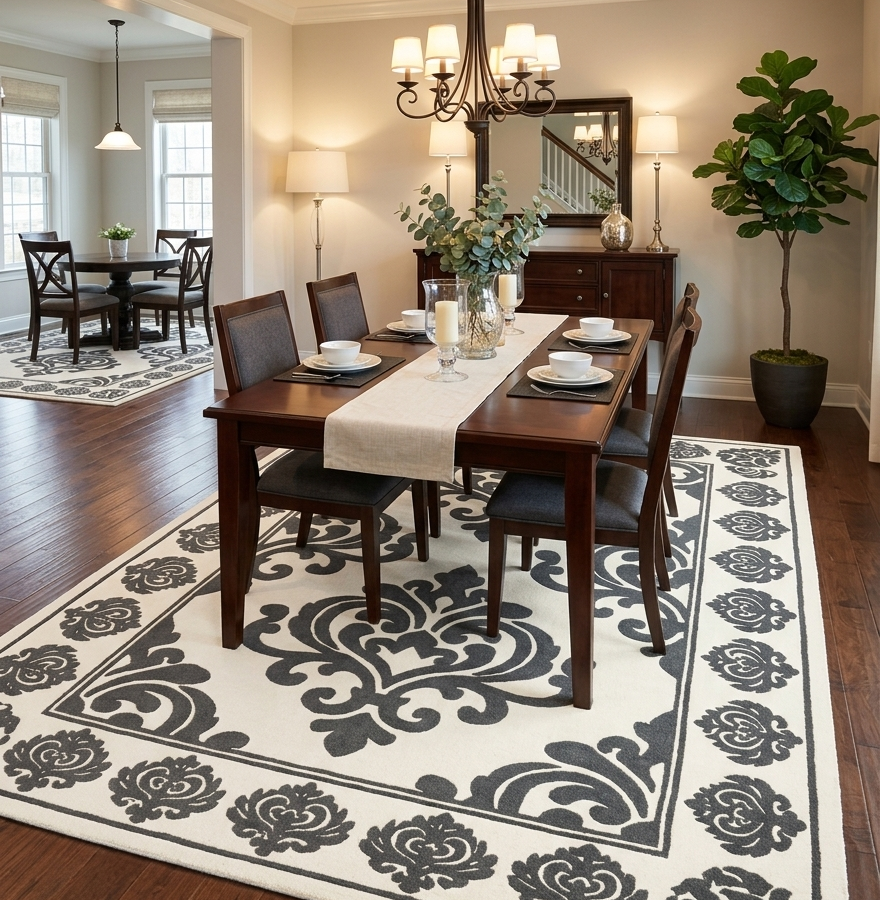 Heritage Noir Damask Hand Tufted Wool Rug