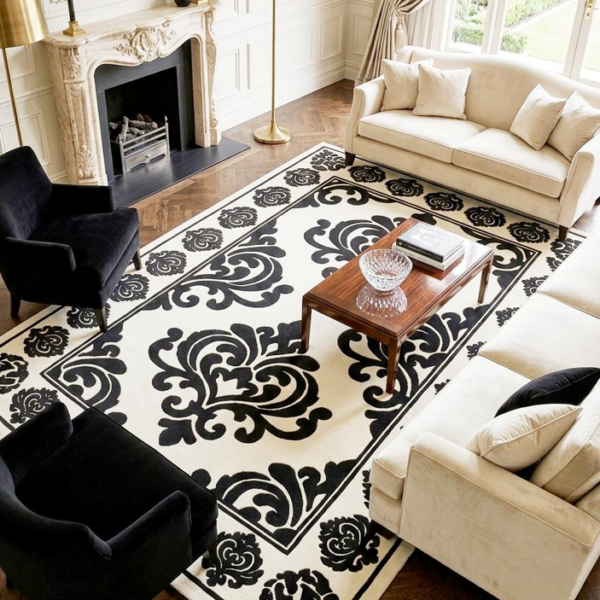 Heritage Noir Damask Hand Tufted Wool Rug