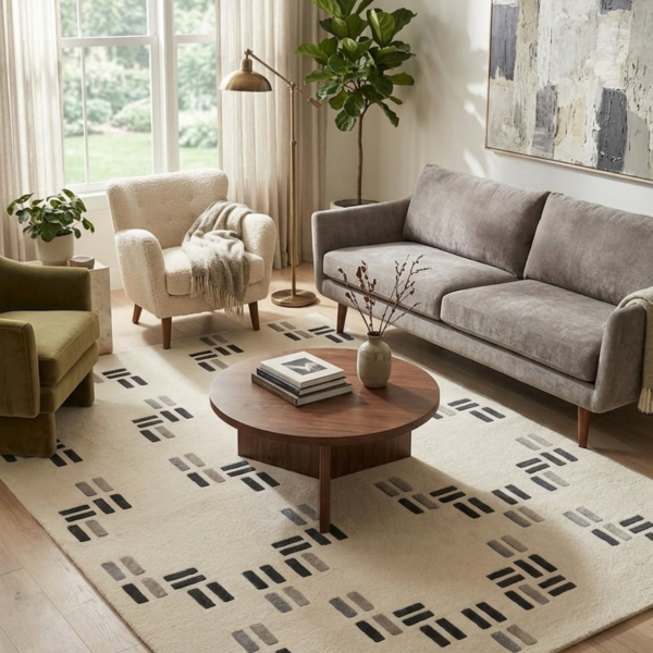 Ivory Code Hand Tufted Wool Rug