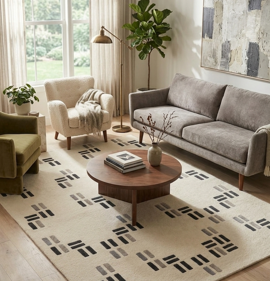 Ivory Code Hand Tufted Wool Rug