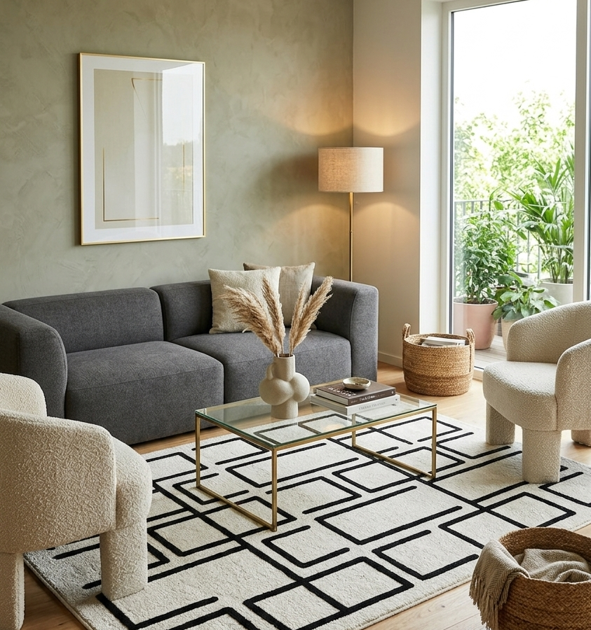 Linear Maze Hand Tufted Wool Rug