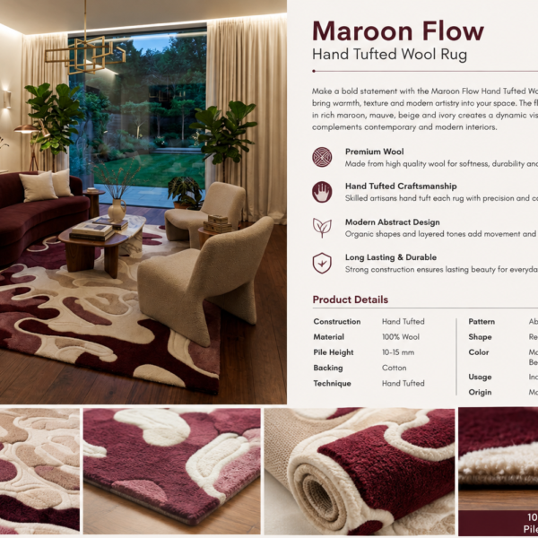 Maroon Flow Hand Tufted Wool Rug 5