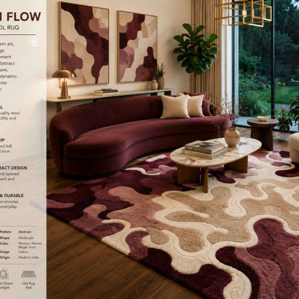 Maroon Flow Hand Tufted Wool Rug 3
