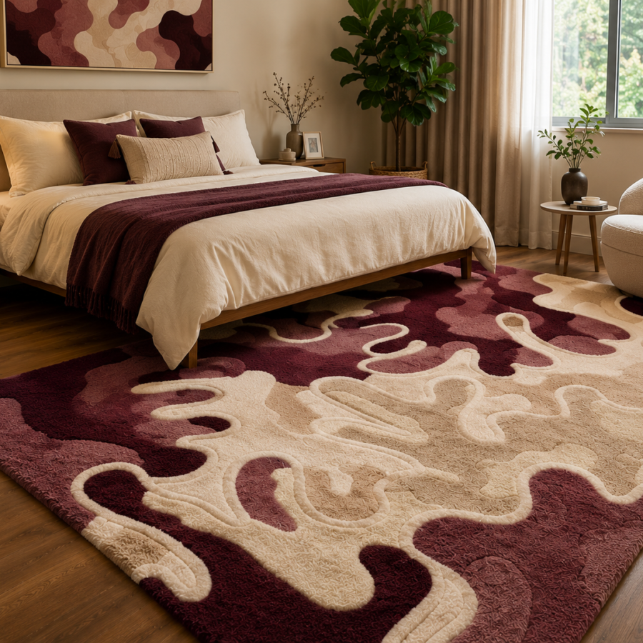 Maroon Flow Hand Tufted Wool Rug