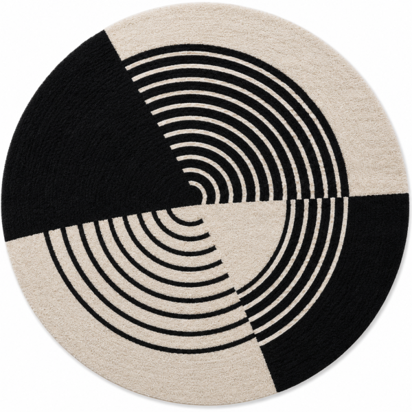 Noir Orbit Round Hand Tufted Wool Rug