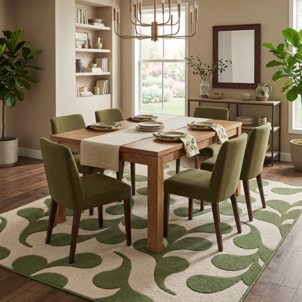 Olive Green Abstract Botanical Area Rug